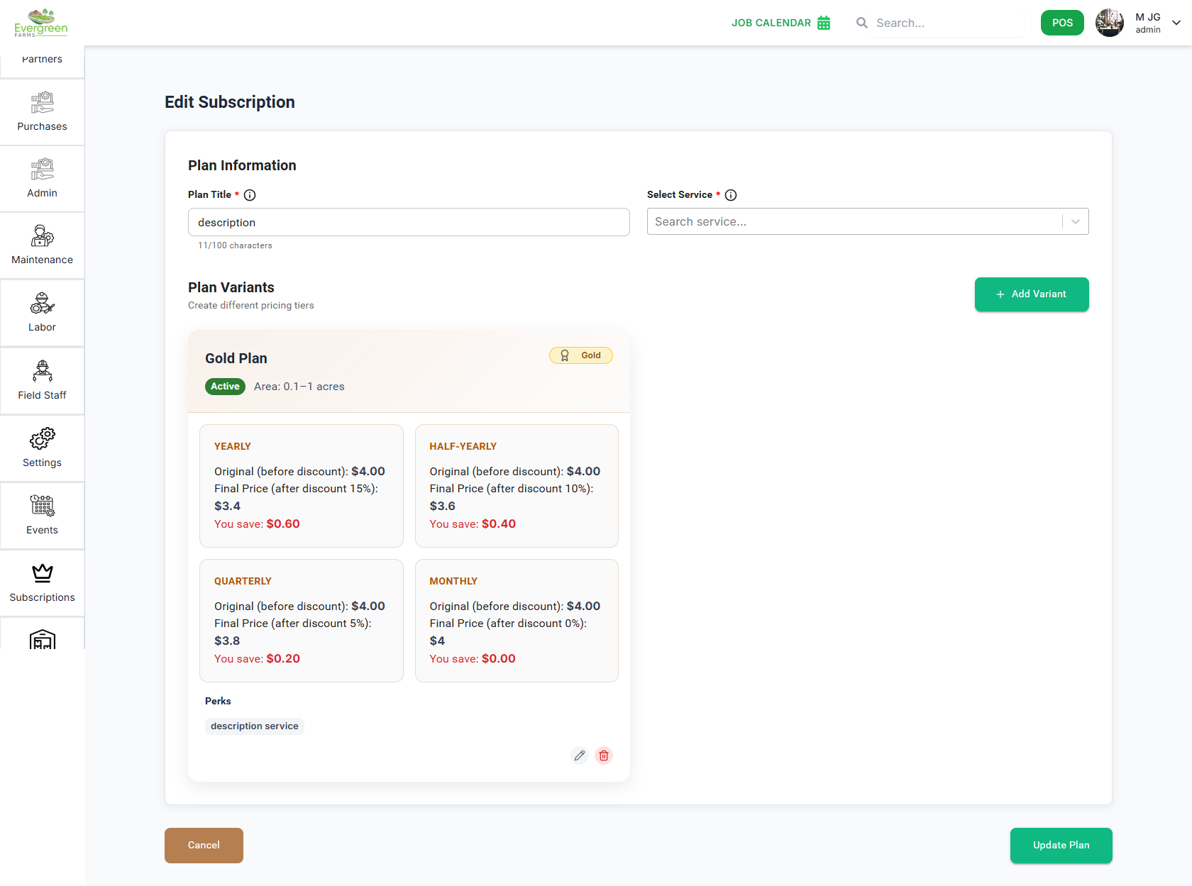 Edit Subscription Plan